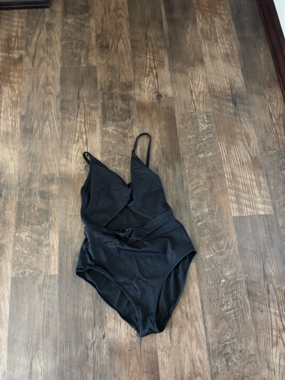 aerie Black One-Piece Swimsuit with V-Neck